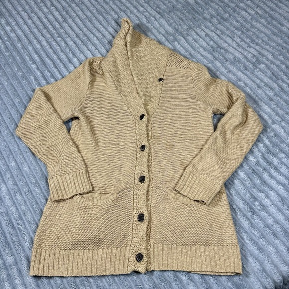 Ralph Lauren Sport Sweater Women Large Cable Tan Brown Cardigan Button - Picture 11 of 12